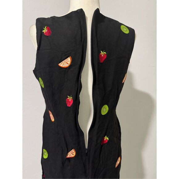 Jillian Jones black dress fruit embroidered print 8 linen blend very nice - Picture 4 of 6